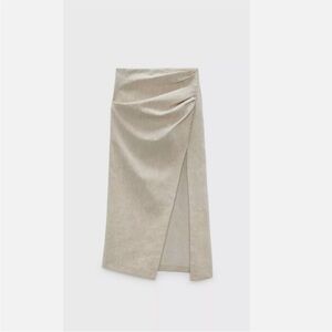 Zara Linen Blend Midi Skirt